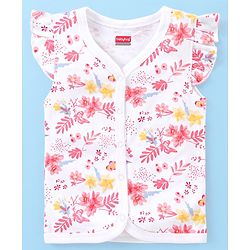 Babyhug 100% Cotton Knit Short Sleeves Set of Vests Butterfly Print Pack of 3 - Pink White & Yellow