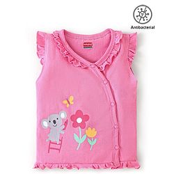 Babyhug 100% Cotton Knit Frill Sleeves Antibacterial Vest Koala Print - Pink