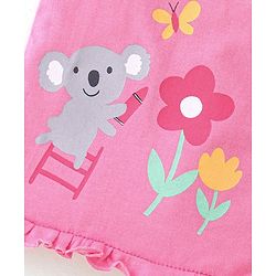 Babyhug 100% Cotton Knit Frill Sleeves Antibacterial Vest Koala Print - Pink