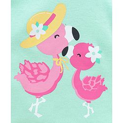 Babyhug 100% Cotton Knit Frill Sleeves Antibacterial Vest Flamingo Print - Green