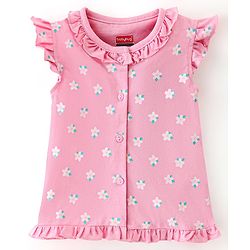 Babyhug 100% Cotton Frill Sleeves Antibacterial Vests With Floral Print Pack of 2- Pink & Yellow