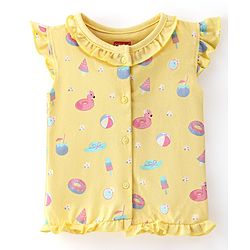 Babyhug 100% Cotton Frill Sleeves Antibacterial Vests With Floral Print Pack of 2- Pink & Yellow