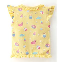 Babyhug 100% Cotton Frill Sleeves Antibacterial Vests With Floral Print Pack of 2- Pink & Yellow