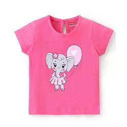 Babyhug 100% Cotton Knit Half Sleeves T-Shirt with Elephant Graphic Print - Pink