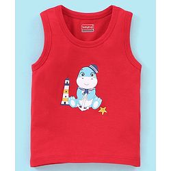 Babyhug 100% Cotton Knit Sleeveless Antibacterial Striped Sando Dino Print Pack of 3 - Red Blue & White