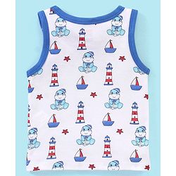 Babyhug 100% Cotton Knit Sleeveless Antibacterial Striped Sando Dino Print Pack of 3 - Red Blue & White