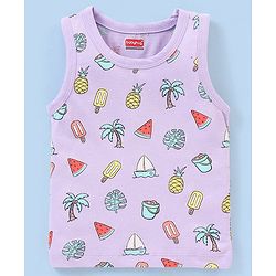 Babyhug 100% Cotton Knit Sleeveless Antibacterial Striped Sando Palm Tree Print Pack of 3 - Purple & Yellow