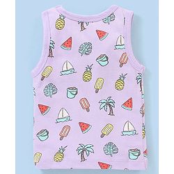 Babyhug 100% Cotton Knit Sleeveless Antibacterial Striped Sando Palm Tree Print Pack of 3 - Purple & Yellow