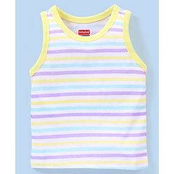 Babyhug 100% Cotton Knit Sleeveless Antibacterial Striped Sando Palm Tree Print Pack of 3 - Purple & Yellow