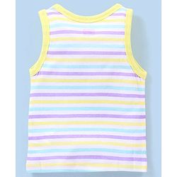 Babyhug 100% Cotton Knit Sleeveless Antibacterial Striped Sando Palm Tree Print Pack of 3 - Purple & Yellow