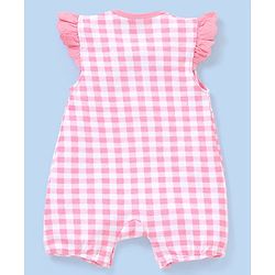 Babyhug 100% Cotton Knit Frill Sleeves Checkered Romper - Pink