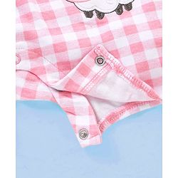 Babyhug 100% Cotton Knit Frill Sleeves Checkered Romper - Pink