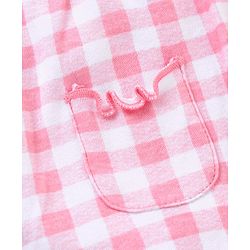Babyhug 100% Cotton Knit Frill Sleeves Checkered Romper - Pink