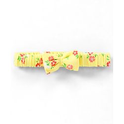 Babyhug 100% Cotton Knit Frill Sleeves Frock Style Onesie with Headband Floral Print - Yellow
