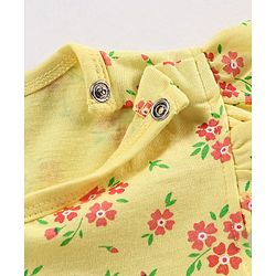 Babyhug 100% Cotton Knit Frill Sleeves Frock Style Onesie with Headband Floral Print - Yellow