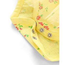 Babyhug 100% Cotton Knit Frill Sleeves Frock Style Onesie with Headband Floral Print - Yellow