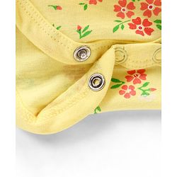 Babyhug 100% Cotton Knit Frill Sleeves Frock Style Onesie with Headband Floral Print - Yellow