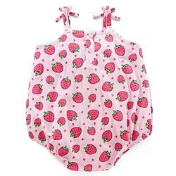 Babyhug Singlet Sleeves 100% Cotton Onesie with Strawberry Print and Cap - Pink