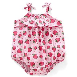 Babyhug Singlet Sleeves 100% Cotton Onesie with Strawberry Print and Cap - Pink