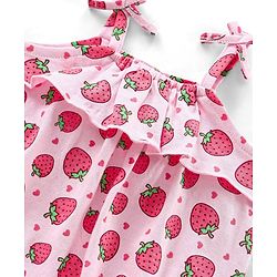 Babyhug Singlet Sleeves 100% Cotton Onesie with Strawberry Print and Cap - Pink
