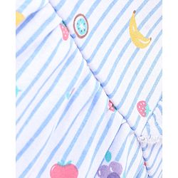 Babyhug 100% Cotton Sleeveless Striped Onesie with Cap Fruits Print - White & Blue