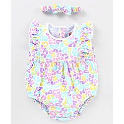 Babyhug 100% Cotton Sleeveless Onesie with Head Band Abstract Print - Multicolour