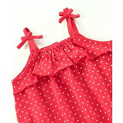 Babyhug Singlet Sleeves 100% Cotton Onesie with Dot Print and Cap - Red