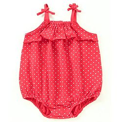 Babyhug Singlet Sleeves 100% Cotton Onesie with Dot Print and Cap - Red