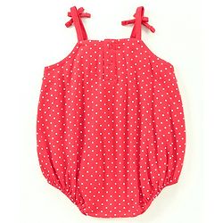 Babyhug Singlet Sleeves 100% Cotton Onesie with Dot Print and Cap - Red
