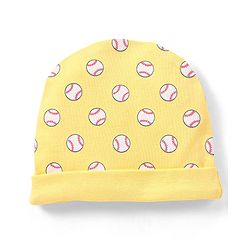 Babyhug 100% Cotton Knit Cap Mittens & Booties Set Balls Print Yellow - Diameter 10.5 cm