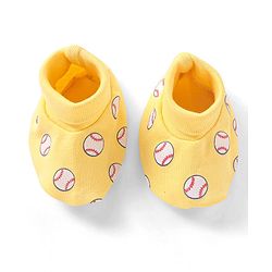 Babyhug 100% Cotton Knit Cap Mittens & Booties Set Balls Print Yellow - Diameter 10.5 cm