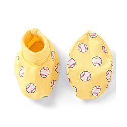 Babyhug 100% Cotton Knit Cap Mittens & Booties Set Balls Print Yellow - Diameter 10.5 cm