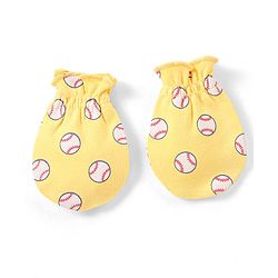 Babyhug 100% Cotton Knit Cap Mittens & Booties Set Balls Print Yellow - Diameter 10.5 cm