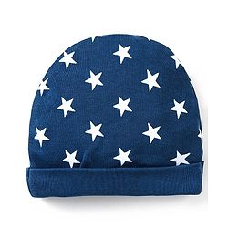 Babyhug 100% Cotton Cap Mittens And Booties Star Print Navy Blue -  Diameter 11.5 cm