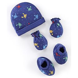 Babyhug 100% Cotton Cap Mittens & Booties Crab Print Navy Blue-Diameter 11.5 cm