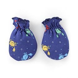 Babyhug 100% Cotton Cap Mittens & Booties Crab Print Navy Blue-Diameter 11.5 cm