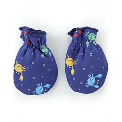Babyhug 100% Cotton Cap Mittens & Booties Crab Print Navy Blue-Diameter 11.5 cm