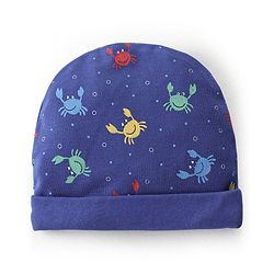 Babyhug 100% Cotton Cap Mittens & Booties Crab Print Navy Blue-Diameter 11.5 cm