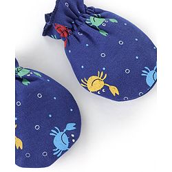 Babyhug 100% Cotton Cap Mittens & Booties Crab Print Navy Blue-Diameter 11.5 cm