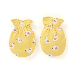 Babyhug 100% Cotton Duck Print Cap Mittens & Booties Set - Yellow