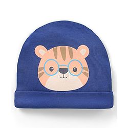Babyhug 100% Cotton Cap Tiger Print Navy - Diameter 9.5 cm