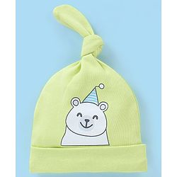 Babyhug 100% Cotton Cap Teddy & Stripes Print Blue & Green - Diameter 9.5 cm