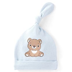 Babyhug 100% Cotton Knit Caps Bear & Star Print Pack of 2 Blue - Cap Diameter 9.5 cm