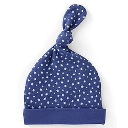 Babyhug 100% Cotton Knit Caps Bear & Star Print Pack of 2 Blue - Cap Diameter 9.5 cm