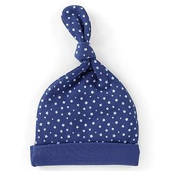 Babyhug 100% Cotton Knit Caps Bear & Star Print Pack of 2 Blue - Cap Diameter 11 cm