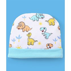 Babyhug 100% Cotton Cap Mittens & Booties Set Dinosaur Print - Blue