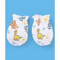 Babyhug 100% Cotton Cap Mittens & Booties Set Dinosaur Print - Blue