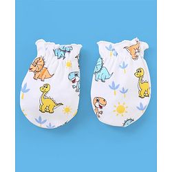 Babyhug 100% Cotton Cap Mittens & Booties Set Dinosaur Print - Blue