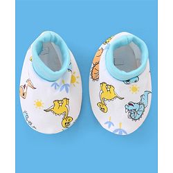 Babyhug 100% Cotton Cap Mittens & Booties Set Dinosaur Print - Blue