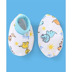 Babyhug 100% Cotton Cap Mittens & Booties Set Dinosaur Print - Blue